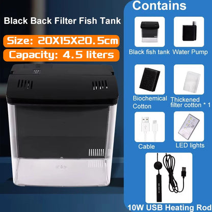 EcoGlow™ Mini Self-Circulating Fish Tank with LED & Back Filter