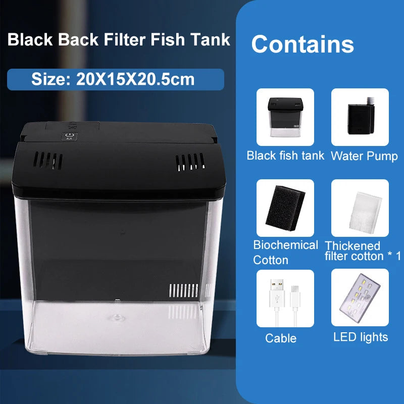 EcoGlow™ Mini Self-Circulating Fish Tank with LED & Back Filter