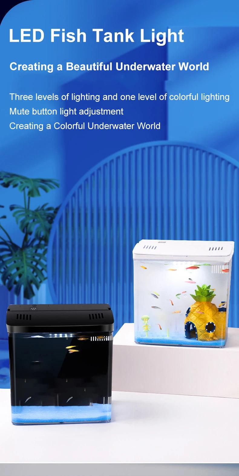 EcoGlow™ Mini Self-Circulating Fish Tank with LED & Back Filter