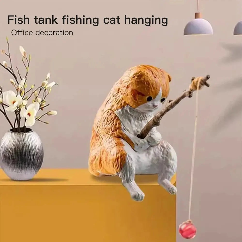 CatCast™ – Mini Fishing Cat Aquarium Ornament