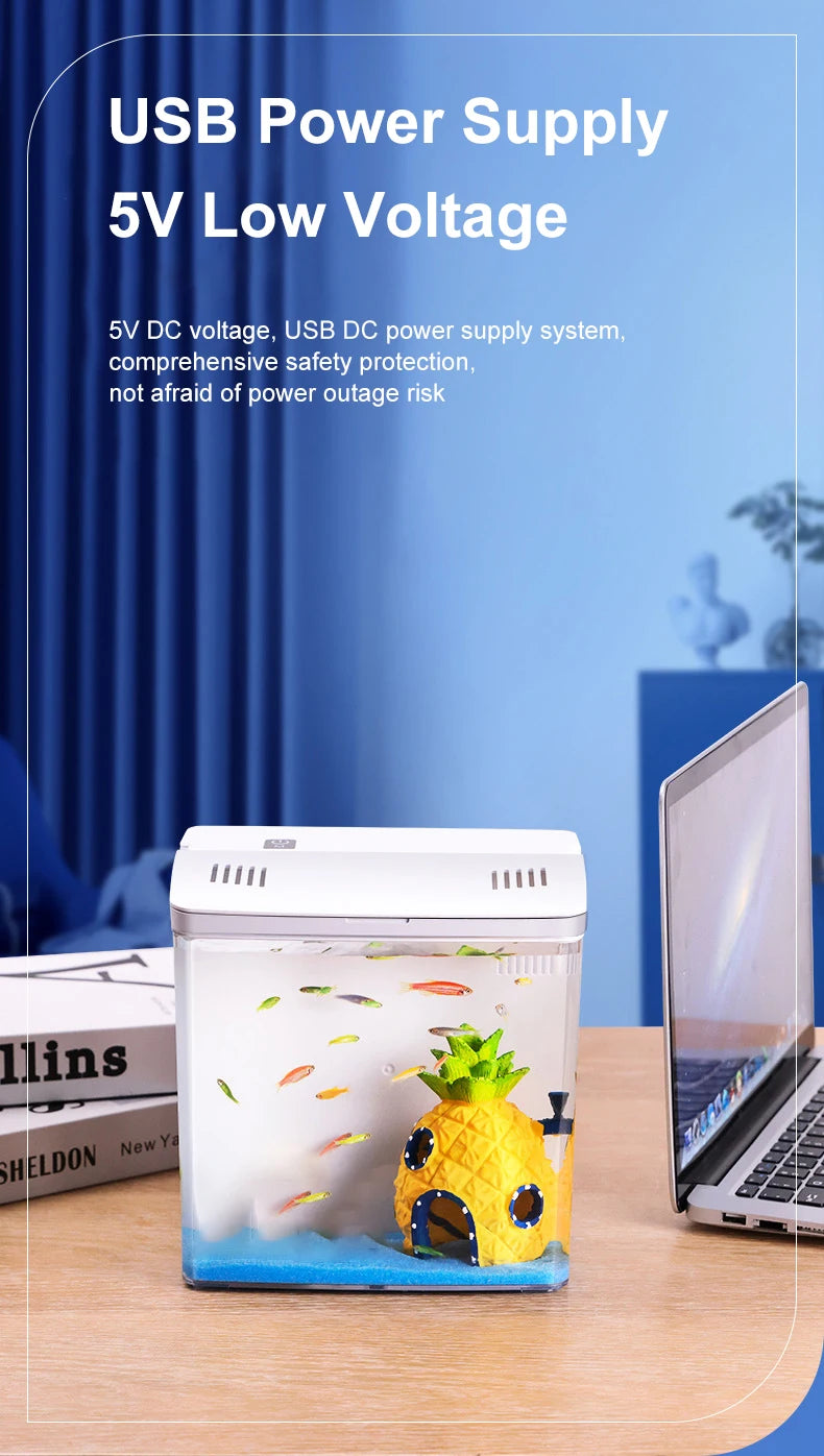 EcoGlow™ Mini Self-Circulating Fish Tank with LED & Back Filter