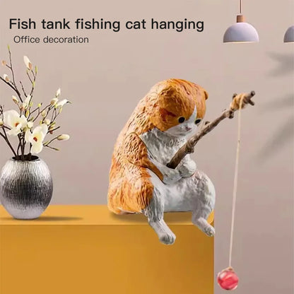 CatCast™ – Mini Fishing Cat Aquarium Ornament